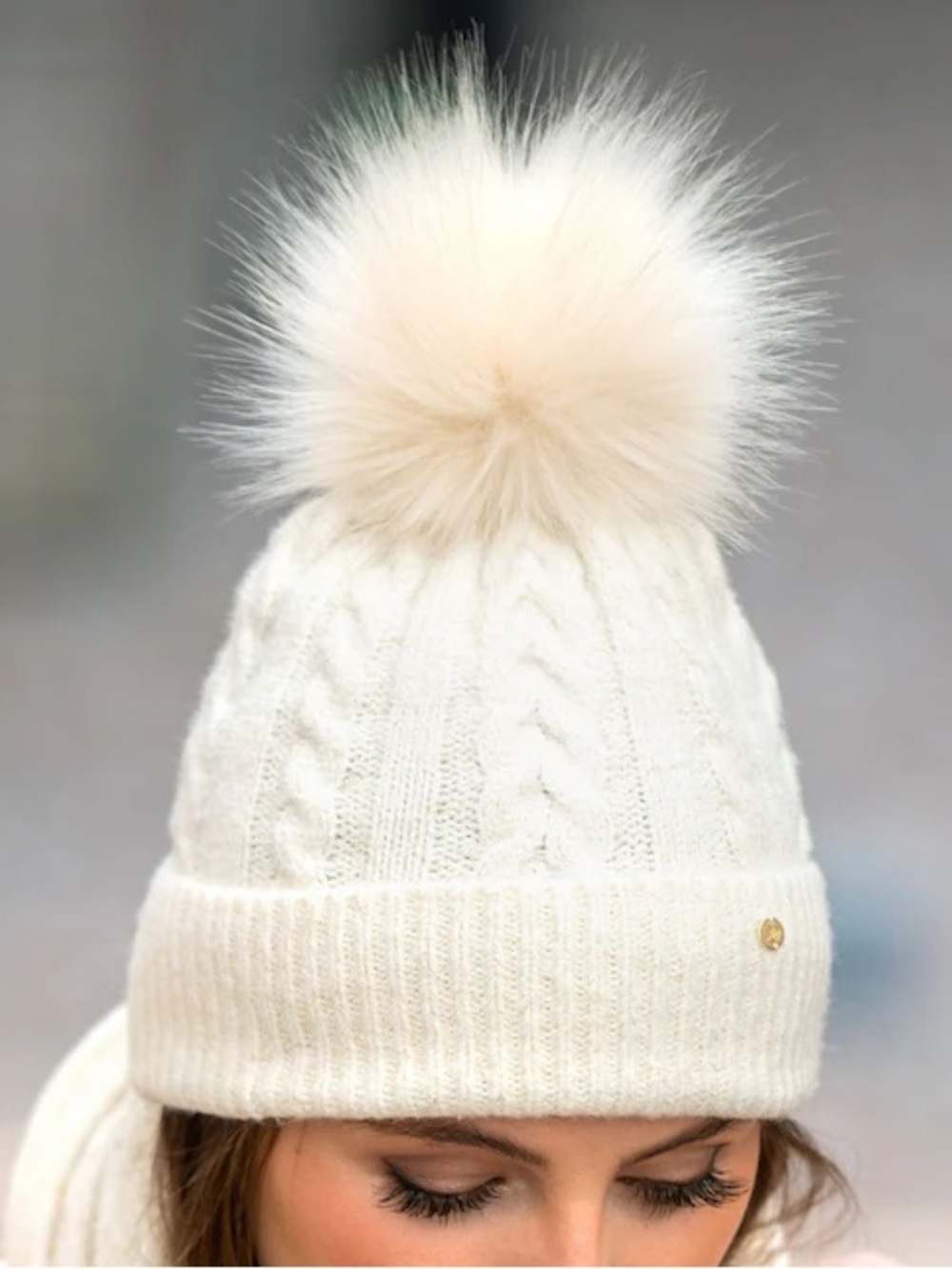Michael Kors Cream Knit Pom-Pom Beanie